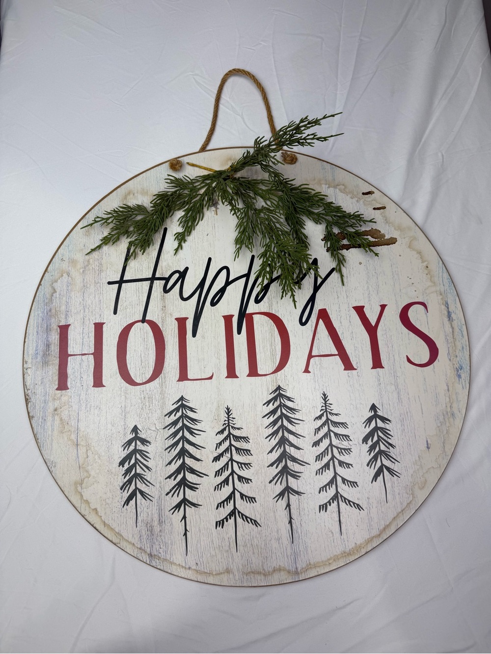 Happy Holidays Round Wall Sign - Red & Black double sided